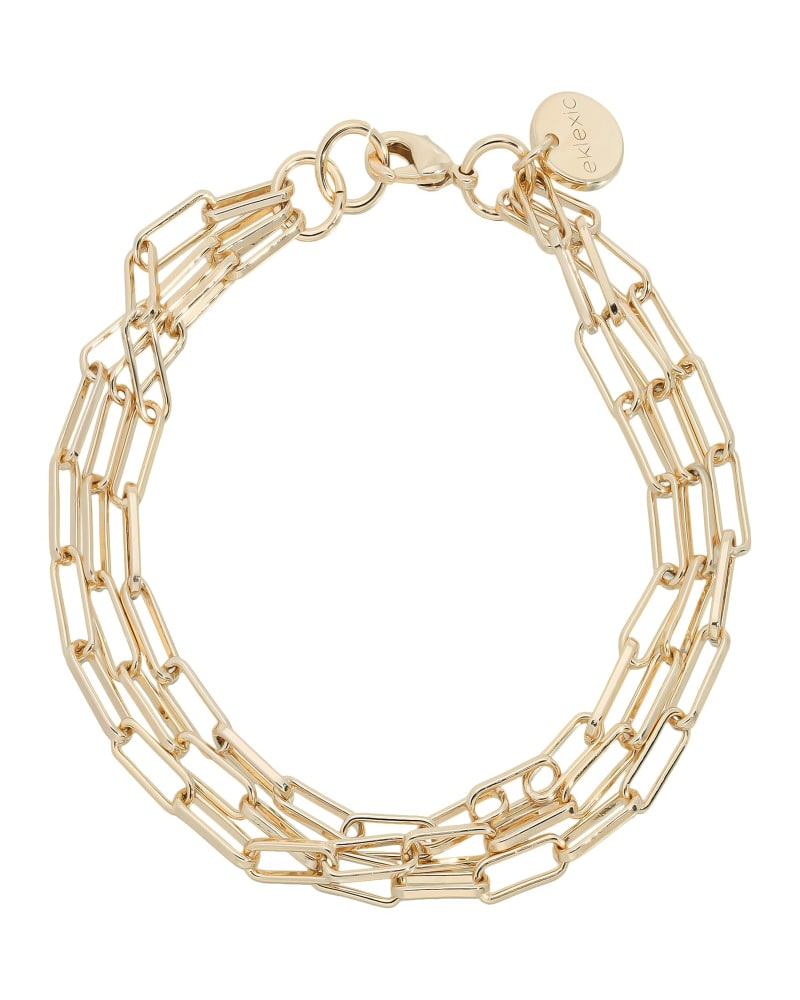 Front of a size 9" Triple Elongated Link Chain Bracelet 9" Gold in Gold by Eklexic. | dia_product_style_image_id:282312